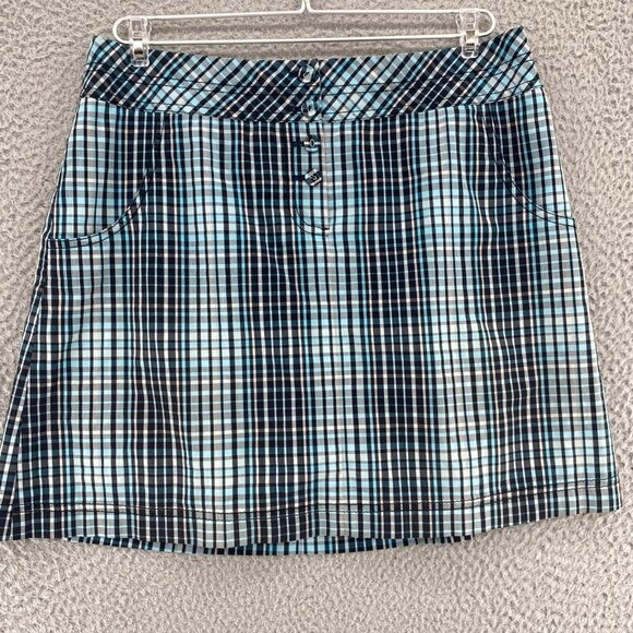 Cutter & Buck Skort Women 10 Blue Plaid Golf Mini Button Fly Activewear Athletic - Picture 1 of 13